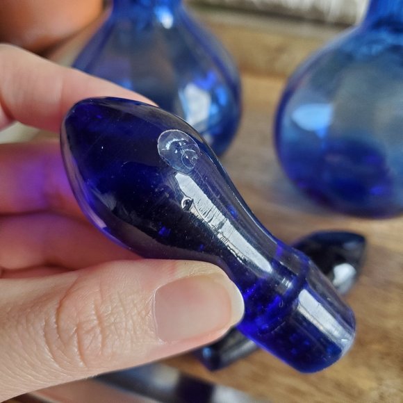 Lot of 2 Vintage Blenko Blue Optic Art Glass Perfume Bottles w/Stoppers - Picture 2 of 7